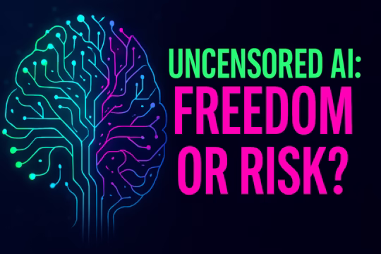 Futuristic AI brain with glowing neon lines representing the concept of Uncensored AI