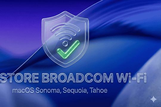 Network security shield with Wi-Fi icon and check mark for macOS.