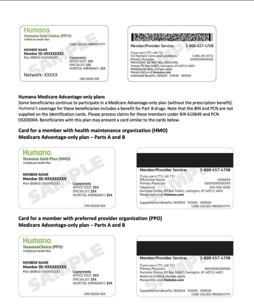 front and back of Humana insurance card