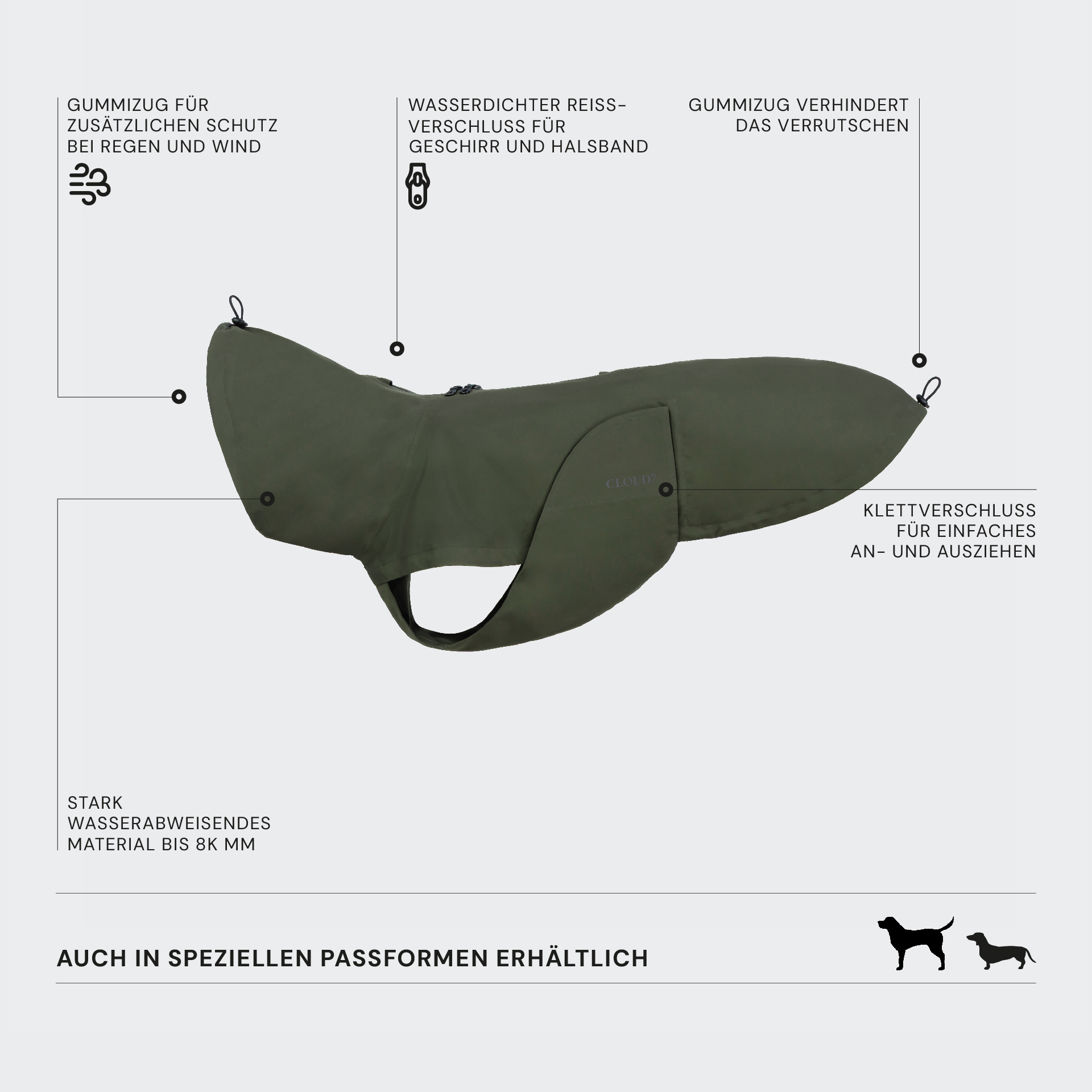 Wasserdichter Hunderegenmantel, Hundeschutz, Regenjacke für Hunde, wasserdichtes Material, leichter Hunderegenmantel, Hundezubehör, Hundebekleidung, Kiezhund Hundeshop.