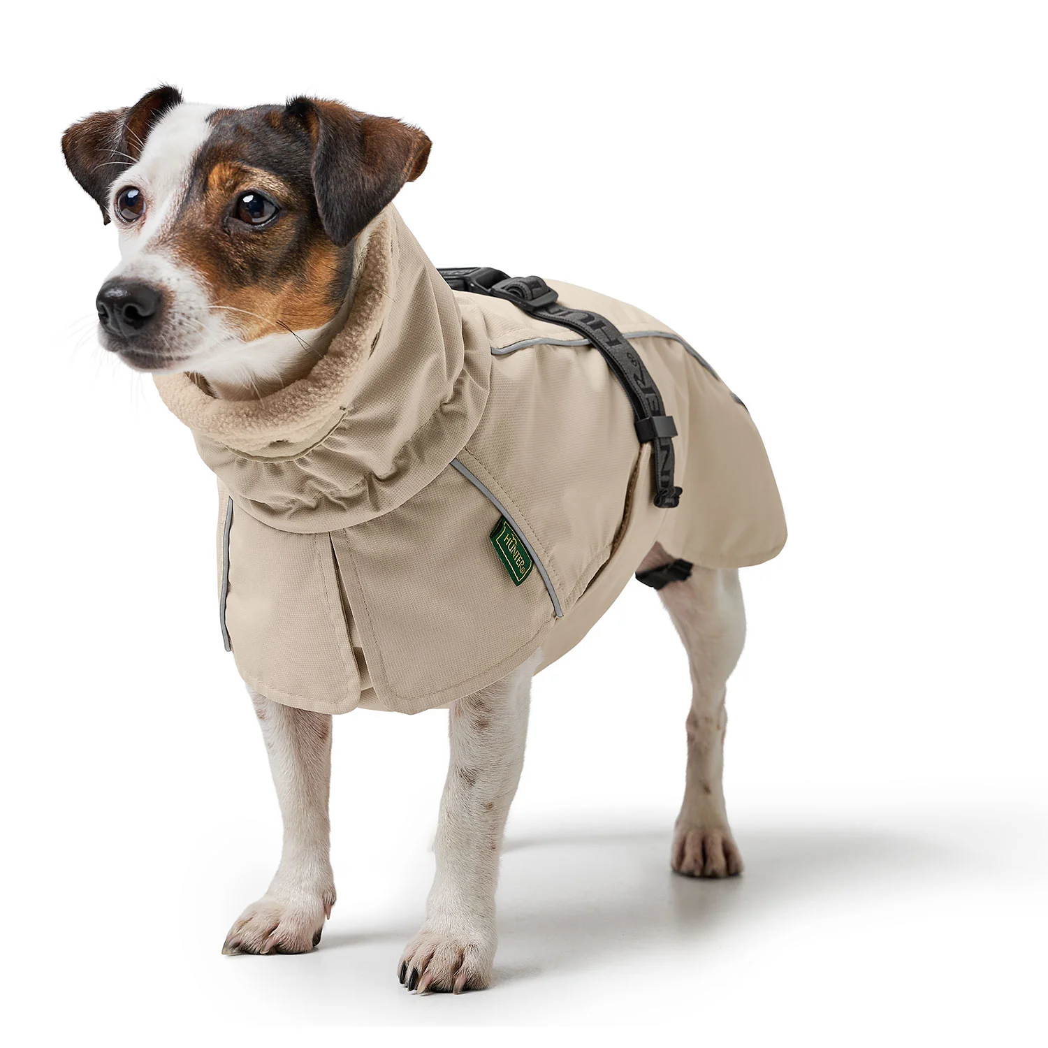 Hunderock, beige, wasserabweisend, Hundeschutz, Hundejacke, Kiezhund Hundeshop.