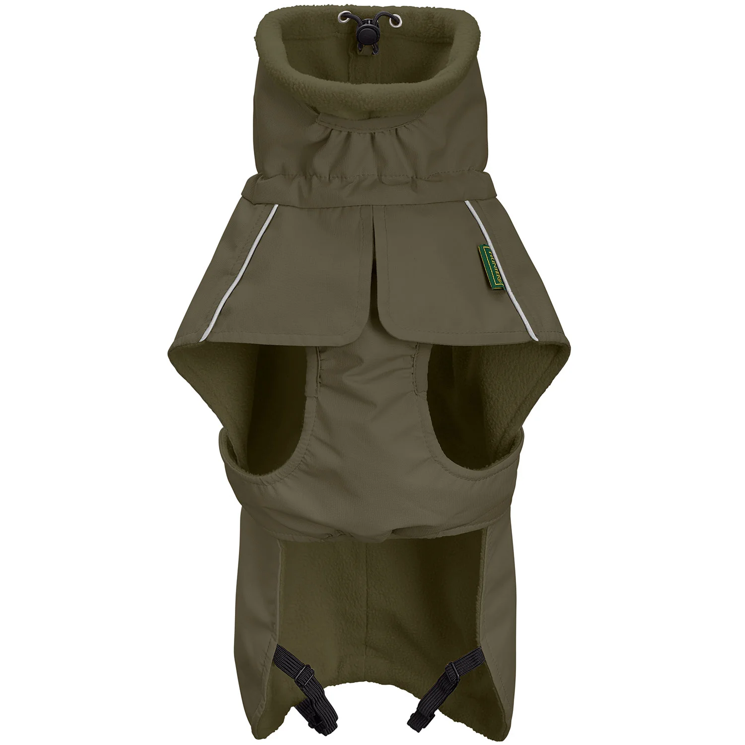 Beige Hundejacke mit reflektierenden Streifen, warm gefüttert, für optimalen Schutz und Komfort bei Spaziergängen im Freien.