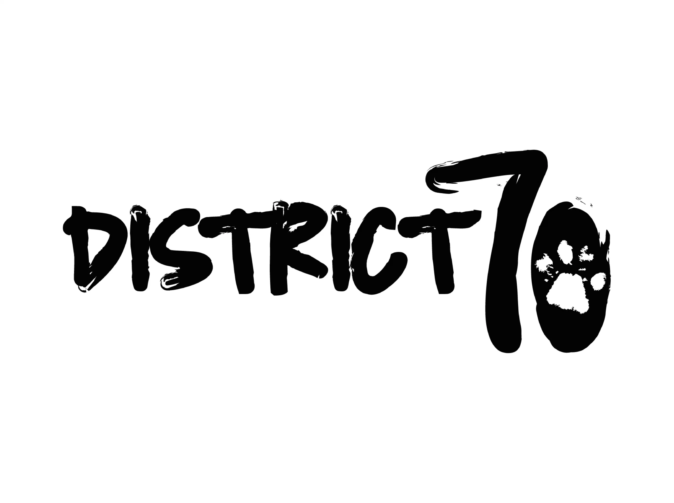 Hundefriseur Hundeshop District 10 Logo mit Hundepfoten, modern und ansprechend für Hundebesitzer, spezialisiert auf Hundepflege, Hundezubehör und Tiergesundheit.