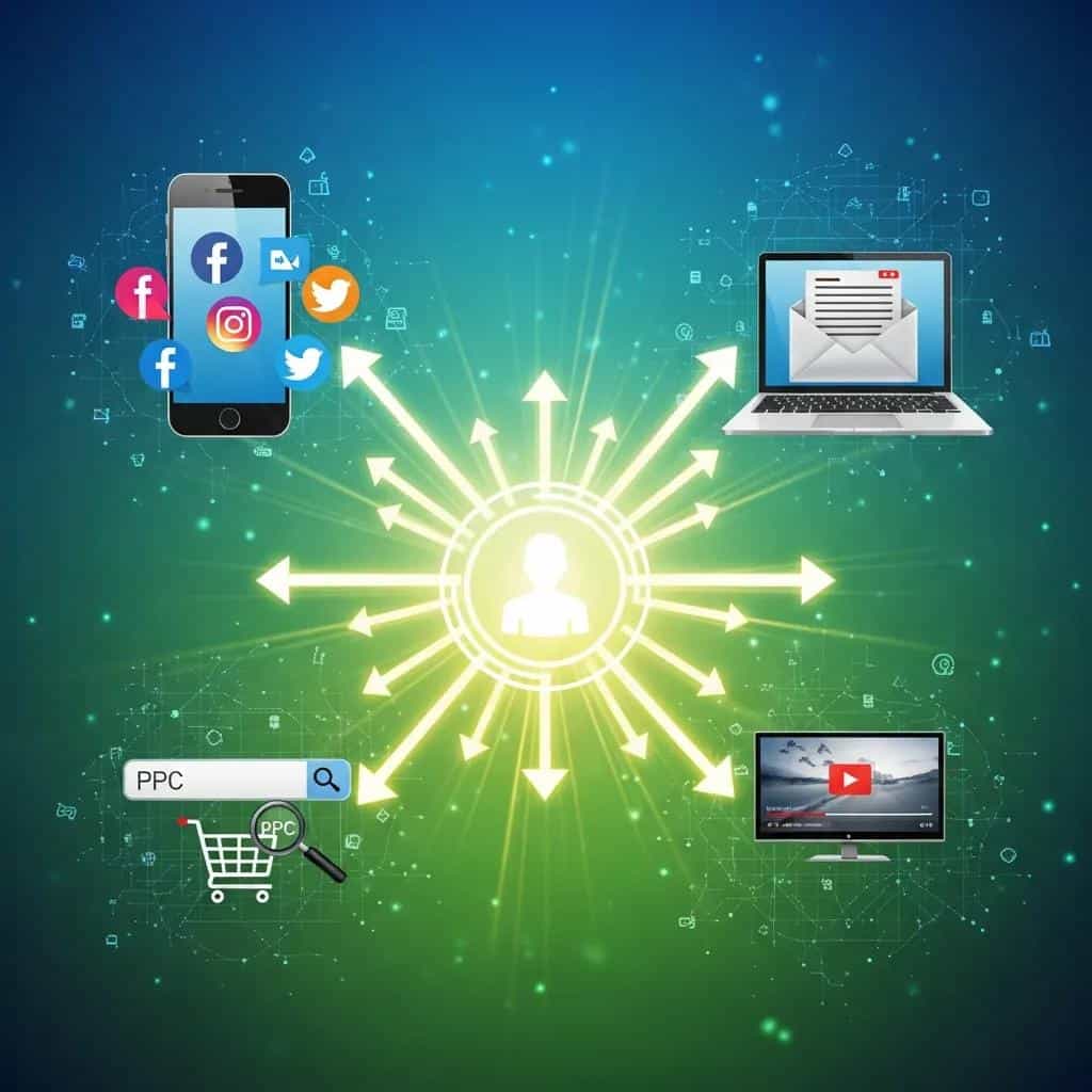 Maximizing ROI with Integrated Marketing Campaigns 3 Visual representation of cross-channel marketing with interconnected marketing channels