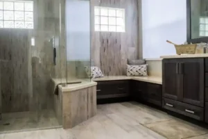 Modern bathroom renovation with custom vanity and tile finishes12