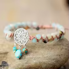 Amazonite stone bracelet with dream catcher charm