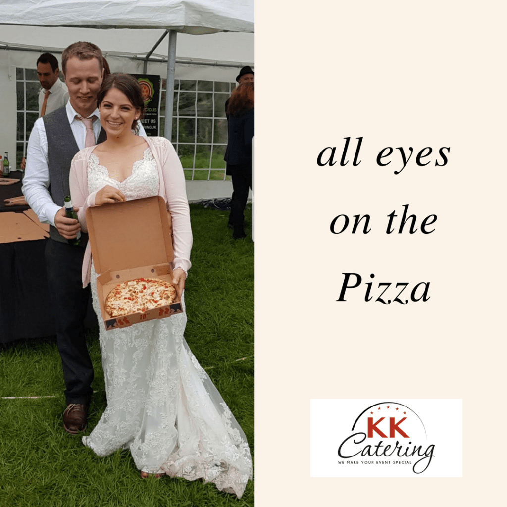 Pizza delivery at wedding event.