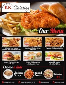 Crispy fried chicken sandwich with fries, fast food, takeaway, lunch, dinner, KK Catering.