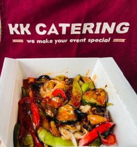 Vegan vegetable stir-fry in takeaway container | Fresh, delicious catering food from KK Catering.