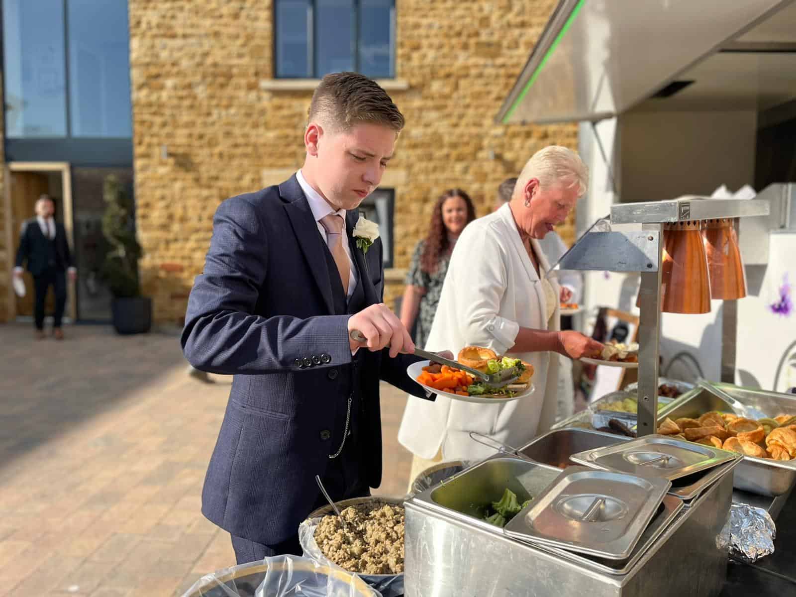 Freshly prepared wedding catering served at outdoor event in UK.