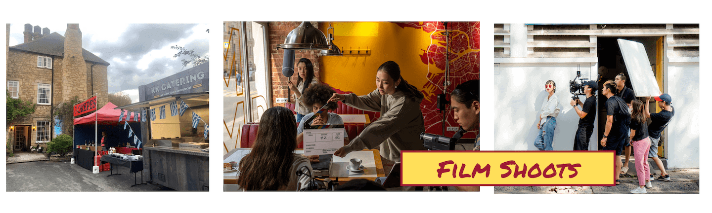 Catering van and outdoor setup for film shoot, food services at KK Catering in UK.