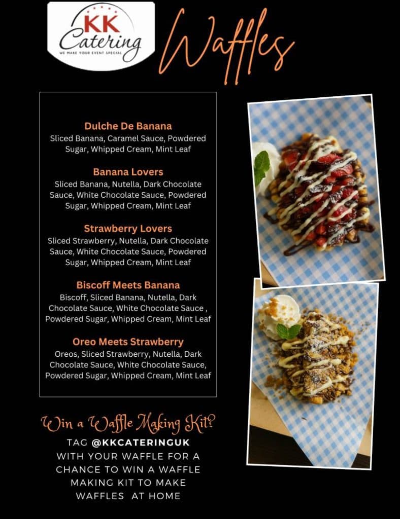 waffle menu from kk catering