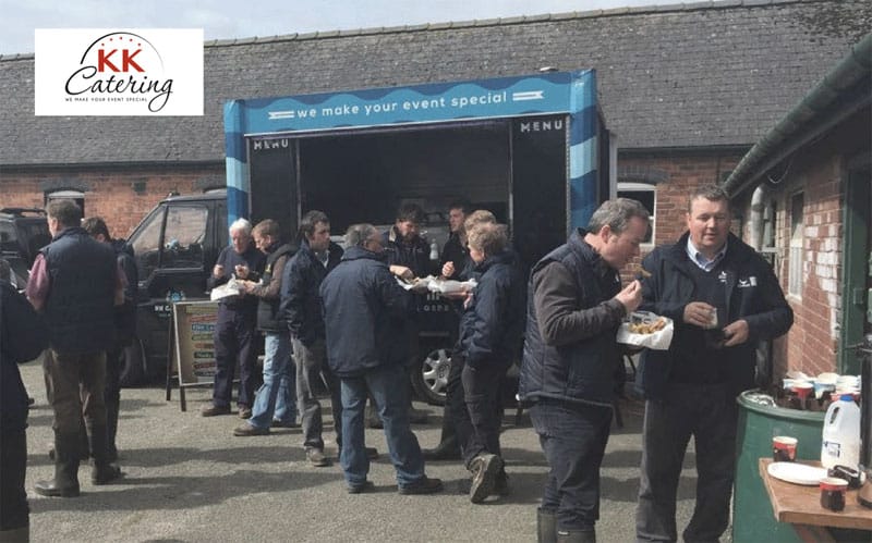 Fresh catering food served from mobile food truck at outdoor event in UK.