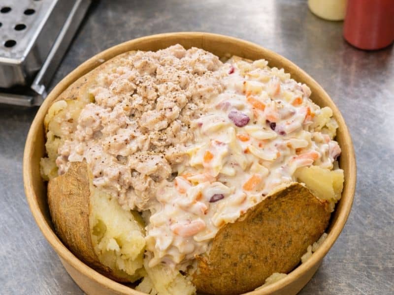 Line-caught tuna and creamy coleslaw jacket potato from KK Catering baked potato van hire.