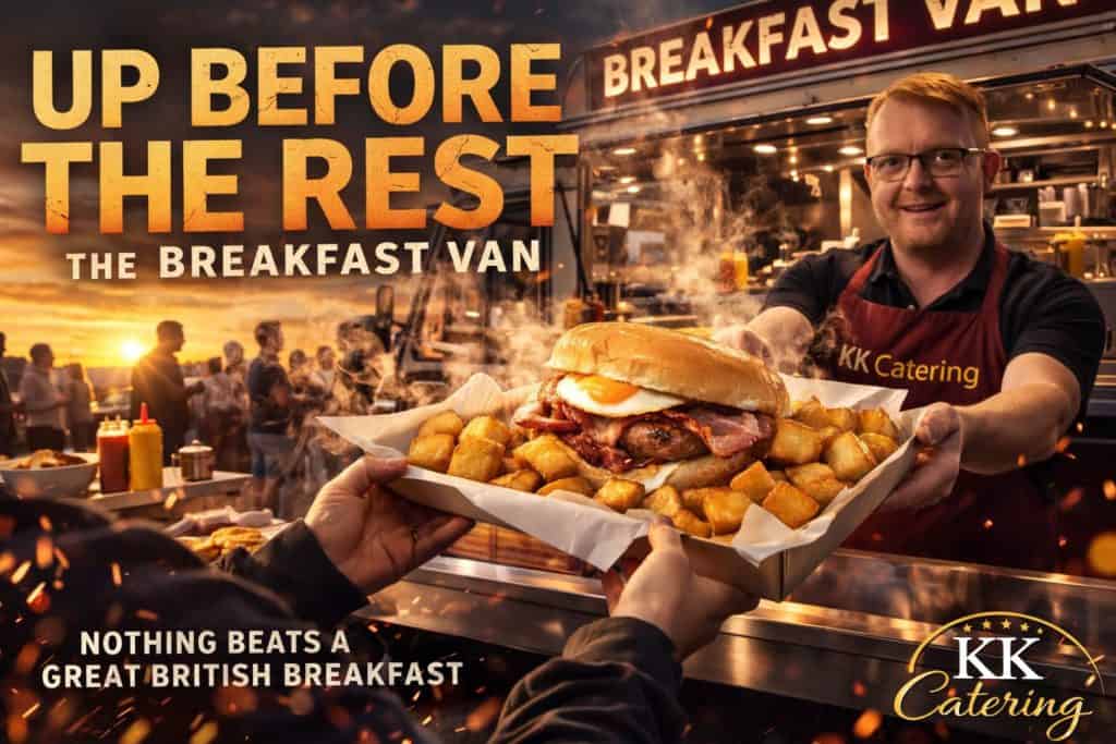 KK Catering breakfast van serving hot British breakfasts at a corporate event.