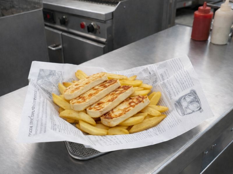 halloumi and chips from KK Catering fish and chip van hire