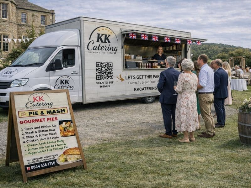 KK Catering pie and mash van hire at outdoor wedding