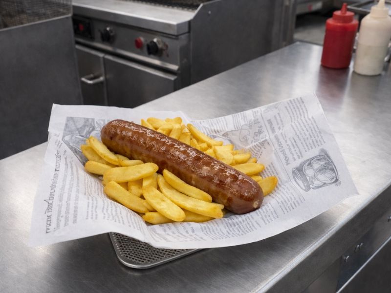 pork sausage and chips from KK Catering fish and chip van