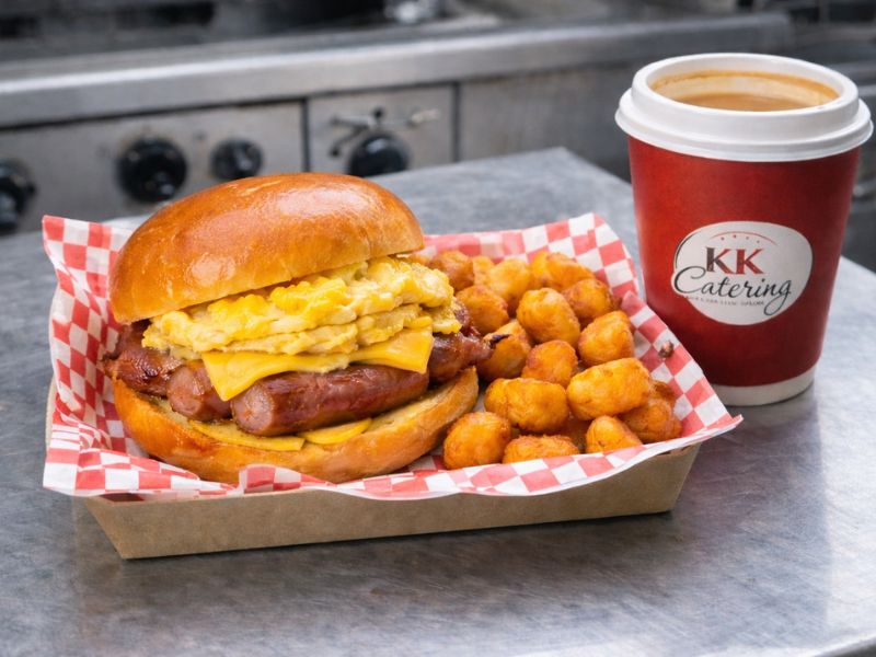 Sausage and egg breakfast sandwich from KK Catering breakfast van hire.