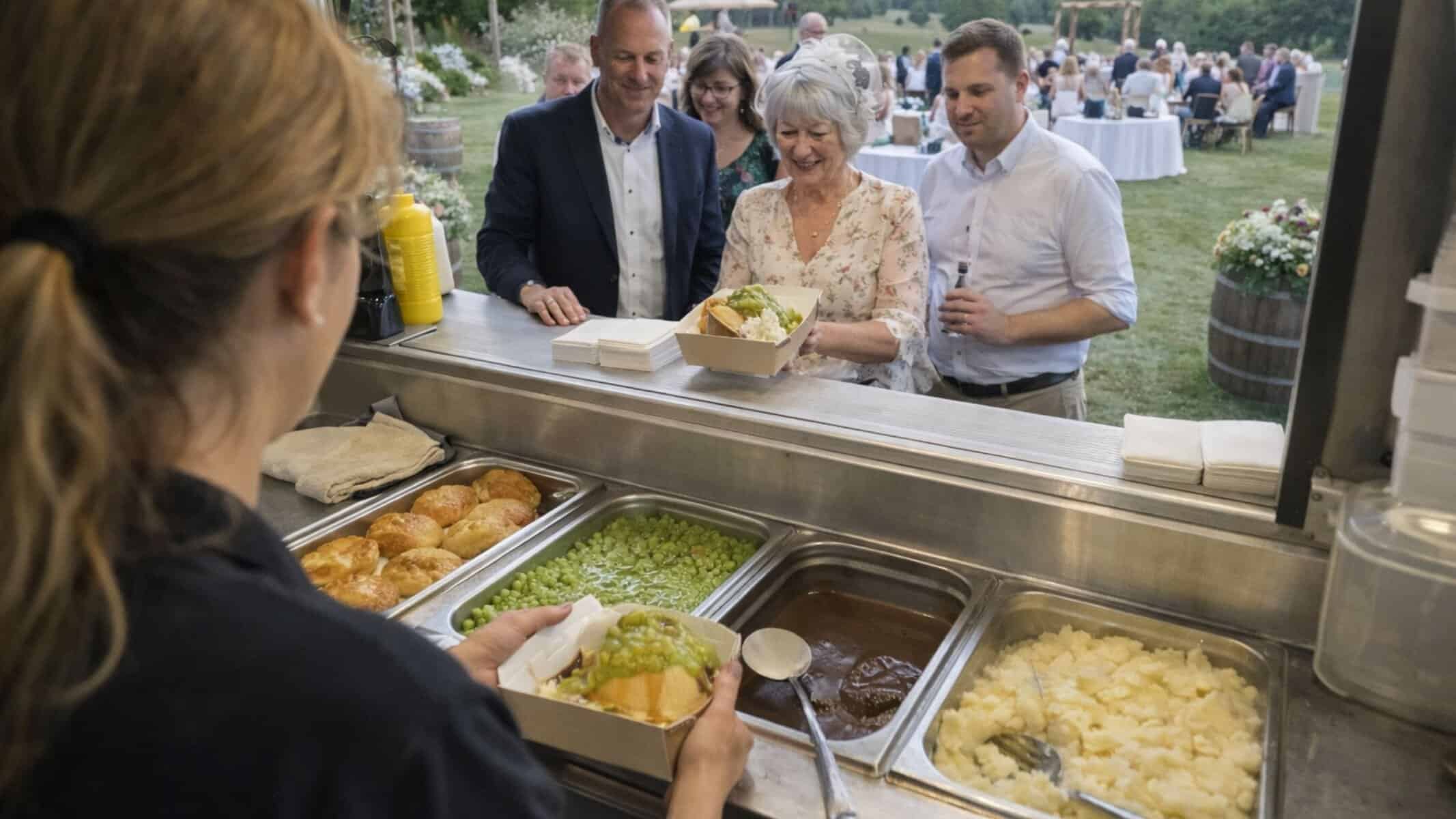 Pie and Mash served at outdoor event by KK Catering, specialising in event catering