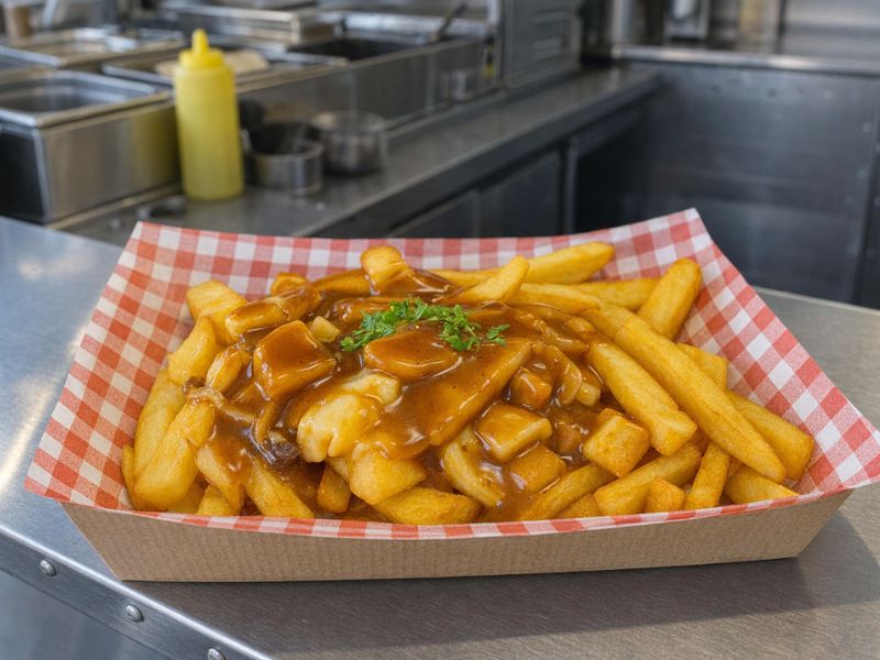 Canadian Poutine with chips, cheese and gravy from KK Catering street food van hire.