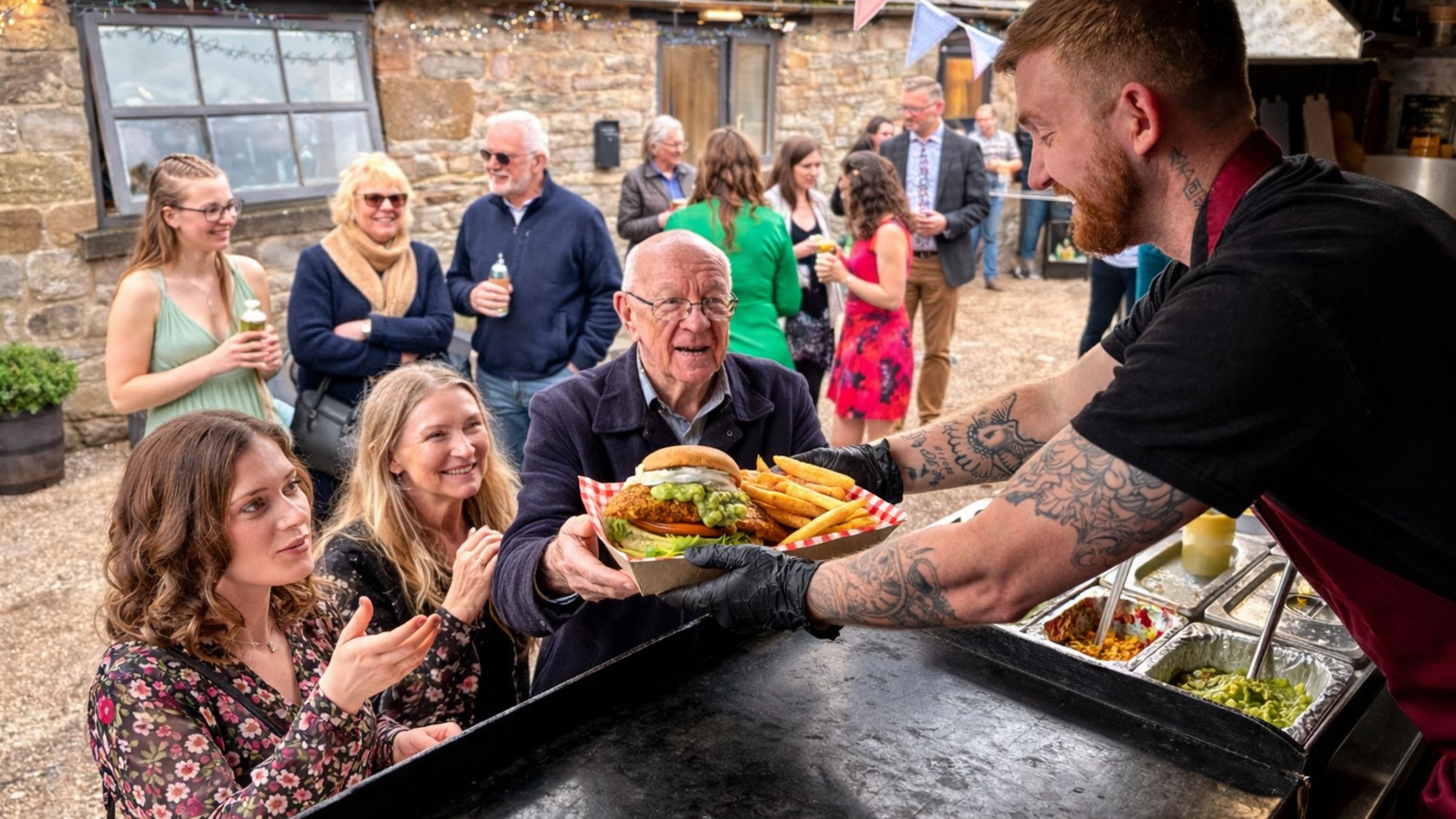 KK Catering street food van team serving guests at a busy corporate event.