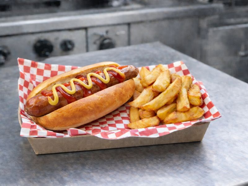 Hot dog with chips from KK Catering original burger van menu.