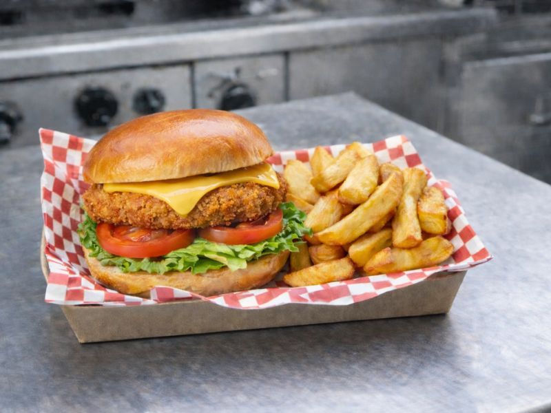 Veggie burger and chips from KK Catering burger van hire.
