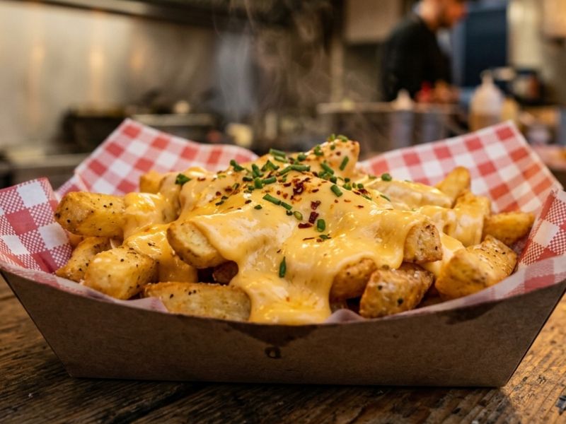 Cheesy chips served at a KK Catering doner kebab van event.