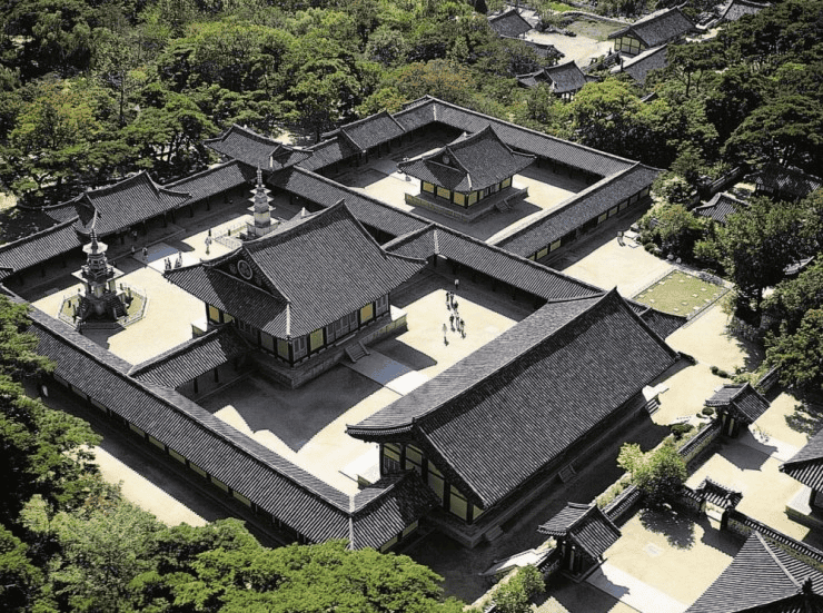 Bulguksa Temple with stone pagodas in Gyeongju.