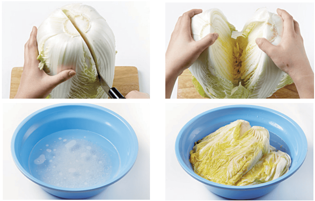 Napa cabbage salted and resting in a large bowl.
