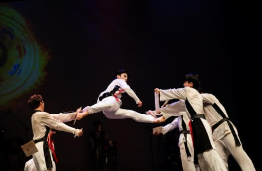 People practicing taekwondo, traditional Korean martial art