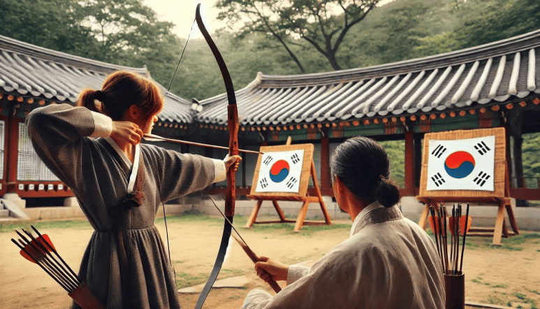 Korean traditional archery known as gungdo practiced outdoors