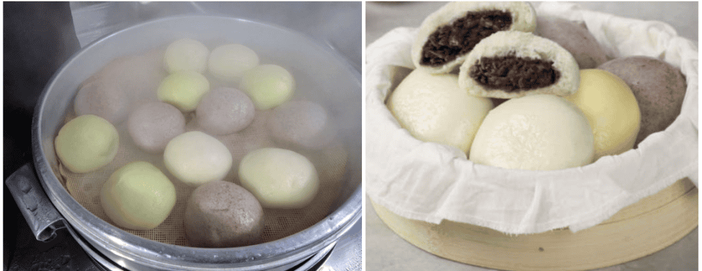 Steamed Korean buns filled with sweet red bean paste.