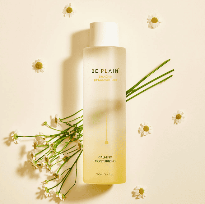Beplain Chamomile Toner bottle with flowers