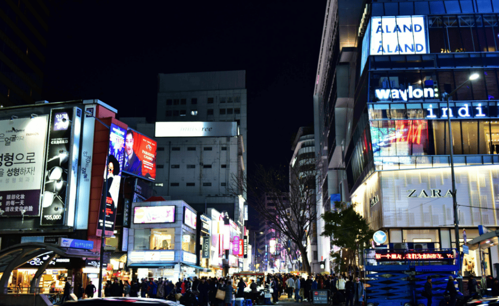Street food stalls in Myeong-dong, Seoul