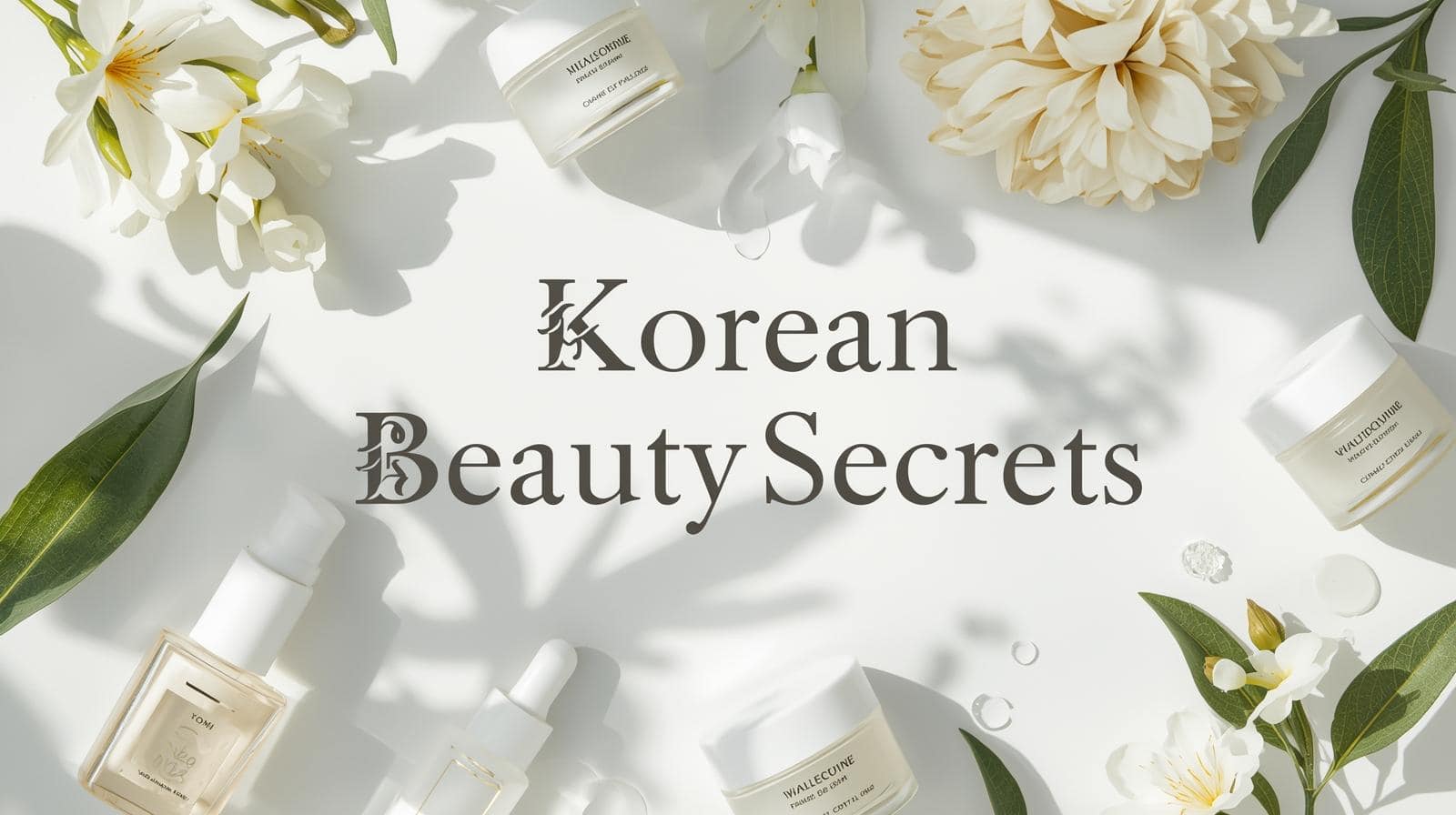 A collection of Korean beauty products including sheet masks, serums, and toners for healthy skin.