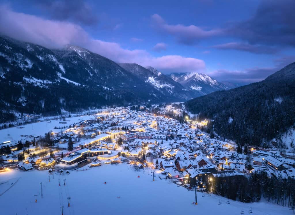 a Kranjska Gora town in the snow