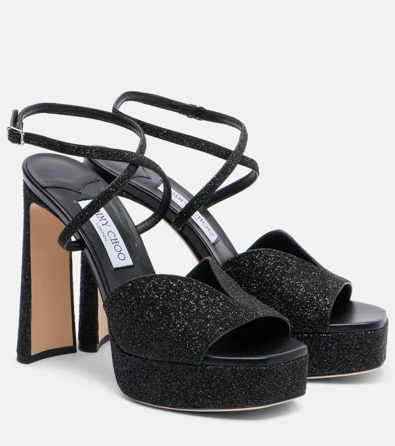Black Jimmy Choo platform sandals pictured in the source post