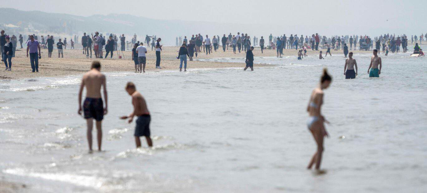 People in the sea and on the beach