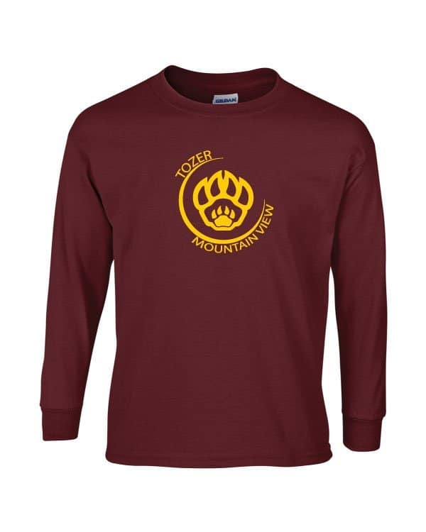 Tozer/Mountain View Elementary School Adult Maroon Long Sleeve Cotton T-shirt