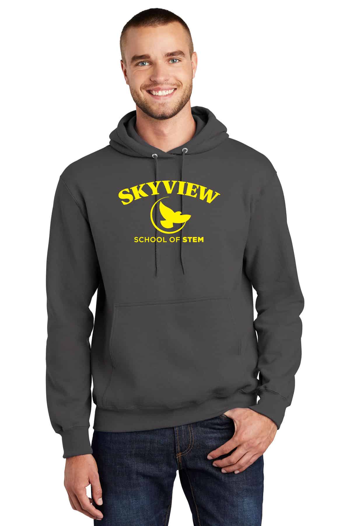 Skyview School of STEM hoodie with custom printed logo, perfect for school events and team spirit, made from comfortable, high-quality fabric for students and staff.