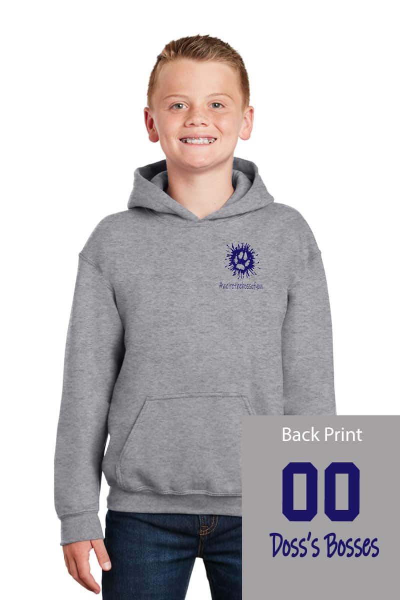 Comfortable gray hoodie featuring custom printed team logo and text for school sports teams or organizations at K&W Printing.
