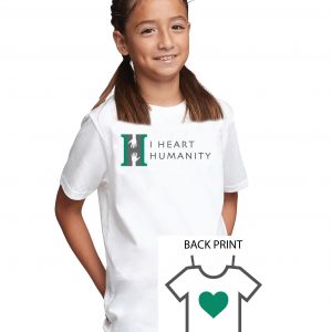 Custom youth charity t-shirt with front logo and back laundry project design, ideal for awareness campaigns and fundraising events. High-quality screen printing on comfortable white fabric.