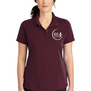 Polyester polo shirt with custom embroidered logo for school district branding on front. Perfect for uniforms, staff, and promotional apparel, showcasing high-quality custom embroidery.