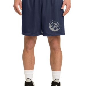 Custom navy athletic shorts with a printed logo, perfect for sports teams or team uniforms. High-quality fabric and comfortable fit for active wear. Perfect for custom printing or branding.