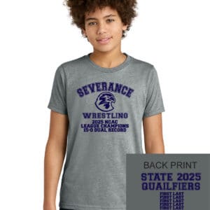 Severance Wrestling 2025 NCAC League Champions T-shirt for kids with custom back print design.