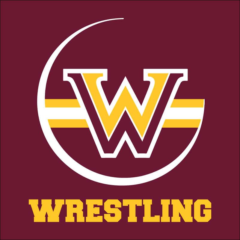 Bold wrestling logo with W and wrestling text, custom screen printing and apparel printing services at KW Shirts.