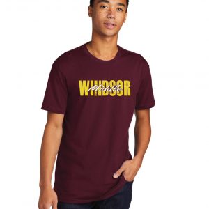 Custom maroon graphic T-shirt with "WINDOR made" print, perfect for personalized printing projects, promotional apparel, and custom tees. Made with high-quality fabric, ideal for custom t-shirt printing needs.
