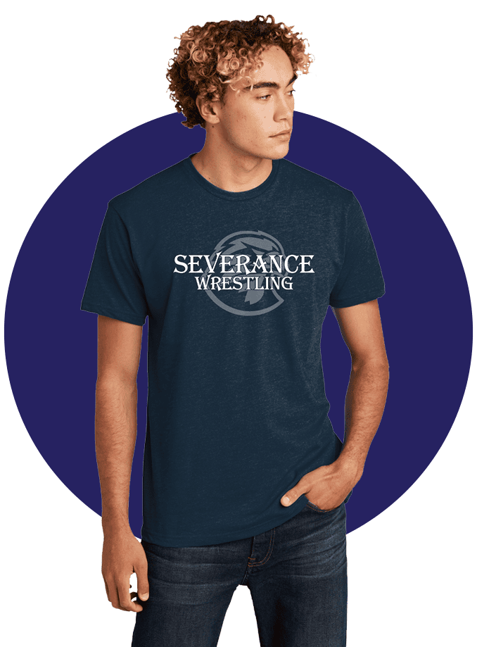 Severance Wrestling printed t-shirt, custom sportswear, comfortable graphic tee for wrestling fans and team apparel.